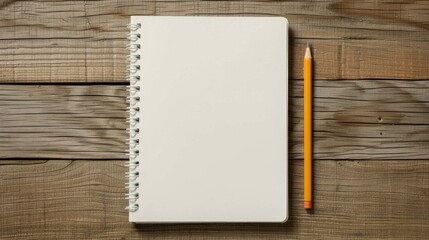 blank notebook with pencil on wooden table, business concept