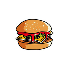 food illustration hamburger Handraw vector