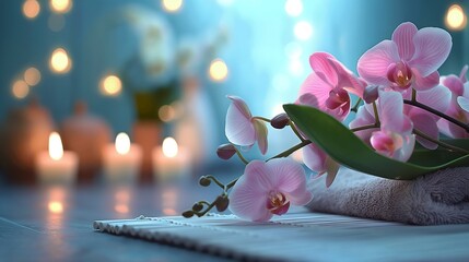 Orchids and Spa Stones with Warm Candlelight