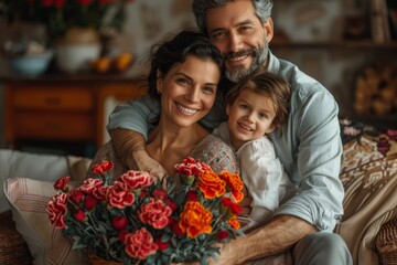 Mother's Day different ethnicities. Husband on Mother's Day. Old Mother and kid on Mother's Day. Horizontal banking background for web