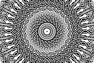 Black and white caleidoscope gradient flower art pattern of indonesian culture traditional tenun batik ethnic dayak ornament 