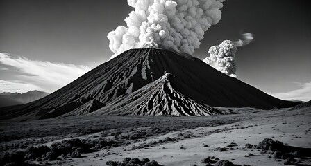 A volcano with smoke and ash coming out of it.