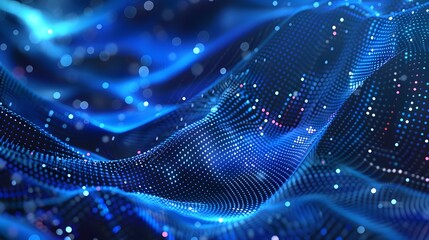 Abstract Waving Particle Technology Background Design. Abstract wave moving dots flow particles, hi-tech and big data background design for brochures, flyers, magazine, business card, banner.