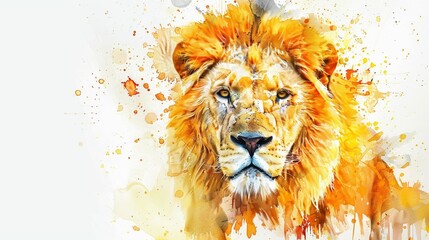 Lemon lion, bold watercolor mane, on a white backdrop