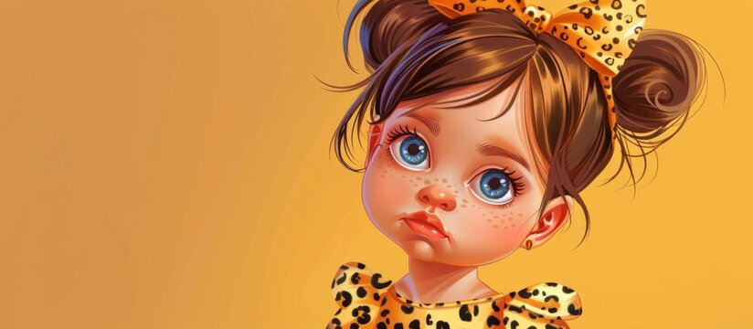 Cartoon character wearing a stylish dress with leopard pattern, creating a trendy and fashionable look