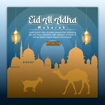 Eid al adha mubarak greeting banner vector eid mubarak social media template design