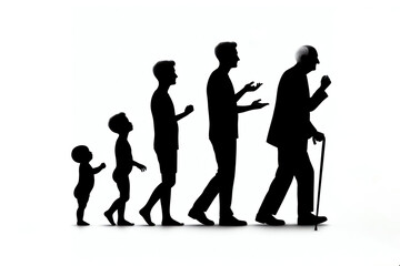 Fototapeta premium silhouette of the aging process from baby boy to old man on a white background