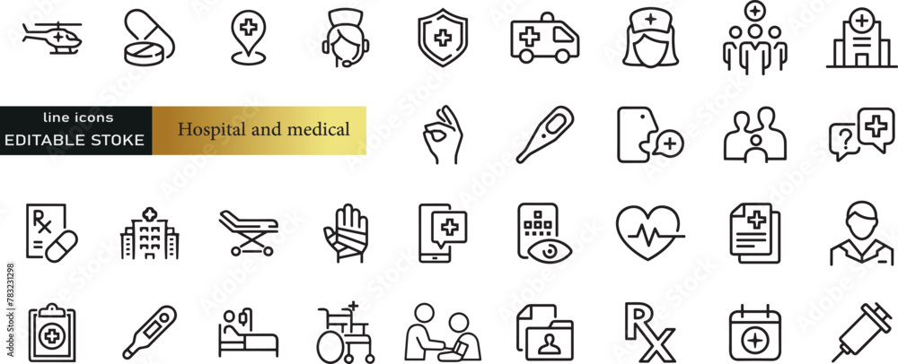 Wall mural digital healthcare and telemedicine editable stroke outline icons set isolated on white background f