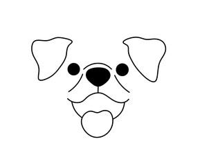 Vector isolated pug with tongue head face muzzle portrait front view colorless black and white contour line easy drawing