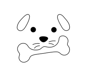 Vector isolated dog puppy with bone head face muzzle portrait front view colorless black and white contour line easy drawing