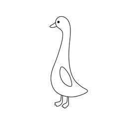 Vector isolated one single funny tall goose duck with long neck  colorless black and white contour line easy drawing