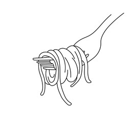 Vector isolated spaghetti pasta on a fork colorless black and white contour line easy drawing