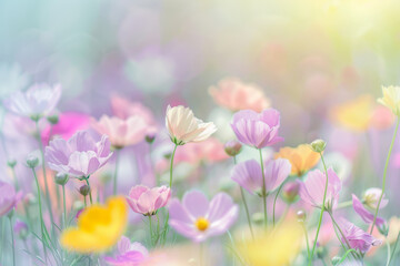 Vibrant Pastel Flower Meadow, Spring Landscape