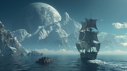 Pirates and adventures imagined on the high seas of alien planets surveyed by an exoplanet surveyor - obrazy, fototapety, plakaty