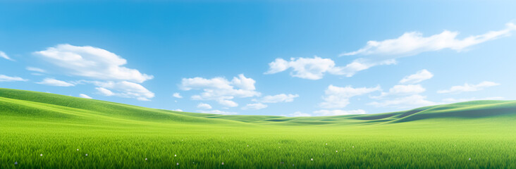 Fototapeta na wymiar landscape background of green field slope in fresh moody.nature outdoor view.banner size