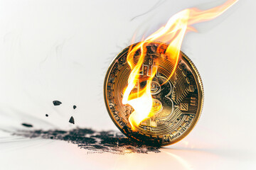 burning bitcoin  - obrazy, fototapety, plakaty