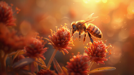 Bee on a flower - obrazy, fototapety, plakaty