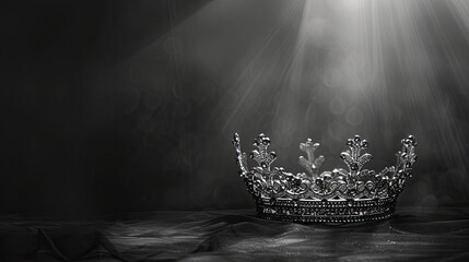 banner background International Beauty Pageant Day theme, and wide copy space, Monochrome image of a crown with delicate lines and shadows for a minimalist look - obrazy, fototapety, plakaty