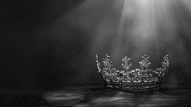 banner background International Beauty Pageant Day theme, and wide copy space, Monochrome image of a crown with delicate lines and shadows for a minimalist look