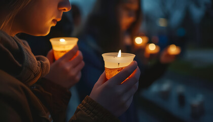 A person is holding two candles in their hands, one of which is lit