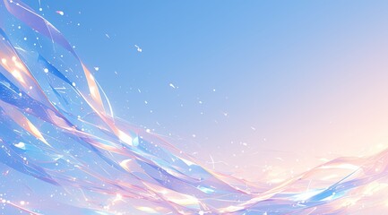 soft pastel background with flowing ribbons of light in soft blue, pink, and yellow colors. The style is reminiscent of works with soft blended colors - obrazy, fototapety, plakaty