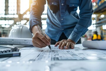 Industrial engineers working together to construct infrastructure in a manufacturing setting