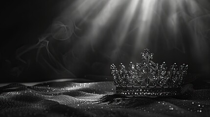 banner background International Beauty Pageant Day theme, and wide copy space, Monochrome image of a crown with delicate lines and shadows for a minimalist look,