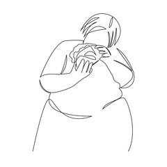 fat woman eating sandwich