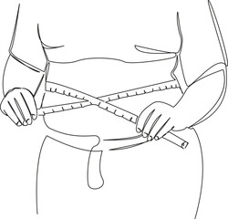 fat woman measuring her waist with a centimeter
