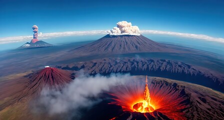 A volcanic eruption with lava flowing down the side of a mountain. - obrazy, fototapety, plakaty