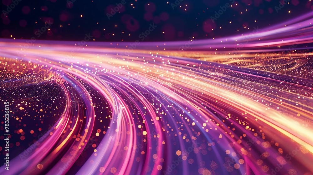 Poster gold and white pink light trails, the flow of data within computer systems or networks, the transfer