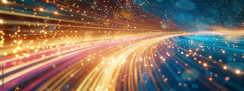 Poster gold and white pink light trails, the flow of data within computer systems or networks, the transfer