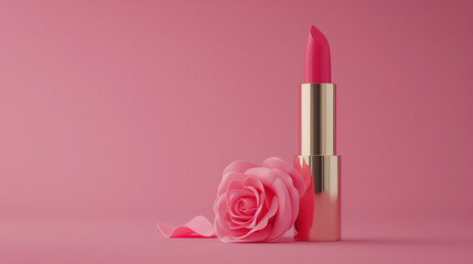 Obraz na płótnie Canvas A pink lipstick with pink background for advertisement work