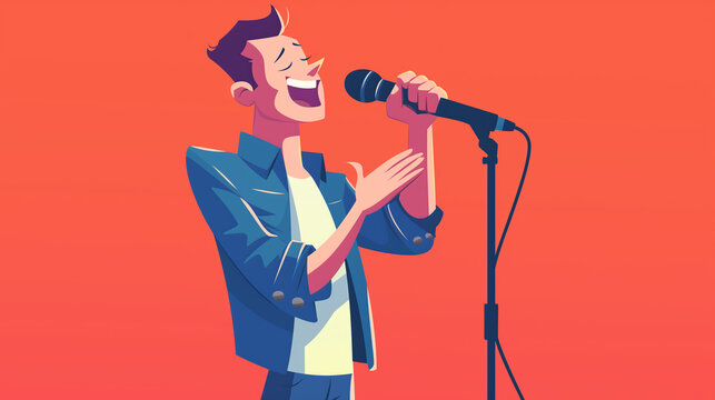 Homem cantando em um microfone - Ilustração
