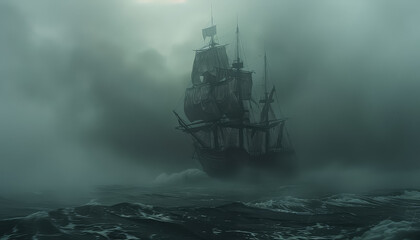 A large ship sails through a stormy sea