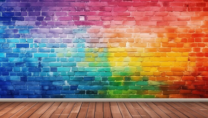 A colorful brick wall with a rainbow pattern