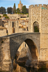 Medieval village of Besalu. Stone bridge. Garrotxa. Girona, Catalonia. Spain