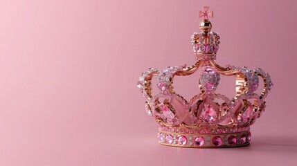 banner background International Beauty Pageant Day theme, and wide copy space, Single elegant crown centered on a simple pastel-colored background, 