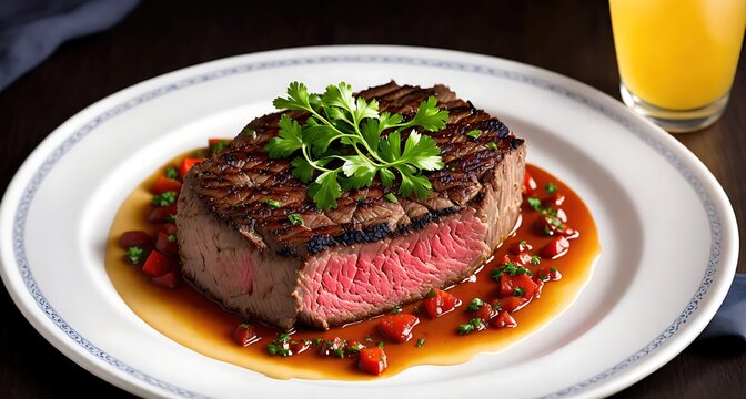 Steak with Sauce on a Plate