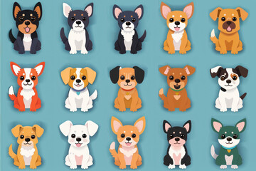 Fototapeta premium A Bunch of Dogs on Blue Background