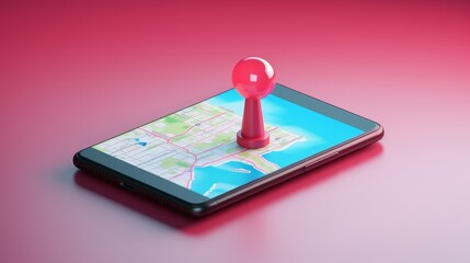 Smartphone with map, 3D Map pins, GPS, navigator pin checking points, 3D World Map icon, technology and application mobile smart phone with mobile, delivery tracking, transportation, generate by AI.