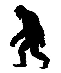 silhouette of side view walking hairy bigfoot sasquatch creature	
