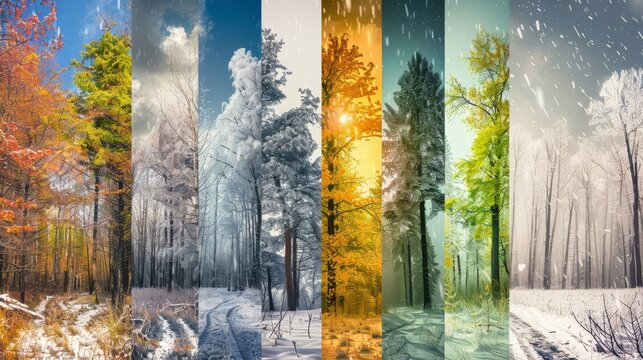 Seasonal contrast banner  summer versus winter, illustrating environmental climate change over time