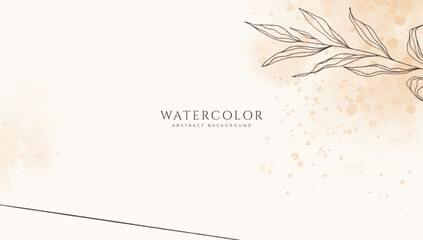 Abstract horizontal watercolor background. Neutral light brown white colored empty space background illustration