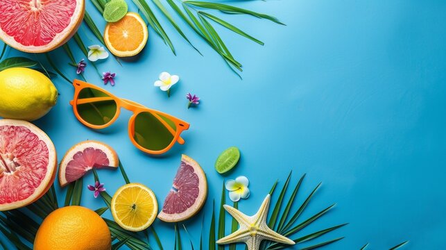 Cool detailed colorful summer background, top view, high quality, without artifacts, clear focus, in detail, best composition, hd, wallpaper, photo, for cover album, for big sale