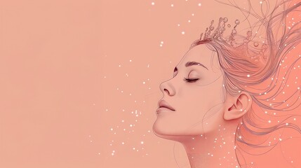 banner background International Beauty Pageant Day theme, and wide copy space, A line drawing of a woman's face with subtle crown details, showcasing simplicity, for banne