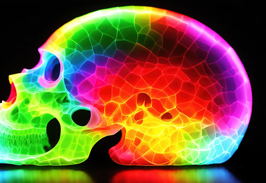 An image of a skull with a rainbow effect.