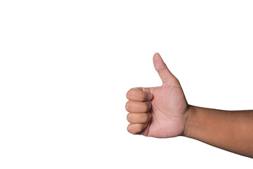 Hand giving thumbs up gesture isolated background with white space