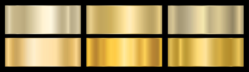 A set of golden gradients. Metallic gradient effects for the design of text and bulletin boards, infographics. Vector illustration.
