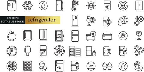 Fridge icons set. Outline set of fridge vector icons for web design isolated on white background